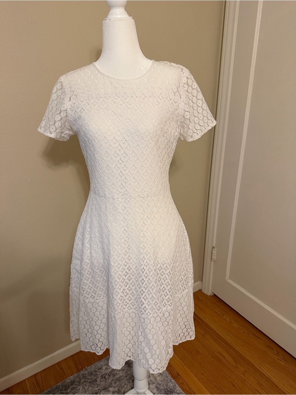 Michael Kors White Lace Short-Sleeve Fit & Flare Dress